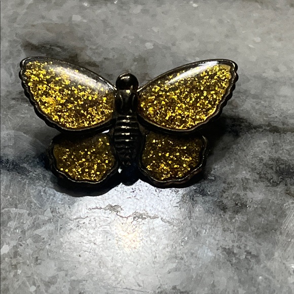 Source Unknown Jewelry - Vintage Gold Glitter Butterfly Pin Brooch